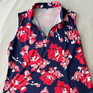 Soneven Womens Golf Tank Top Sz XL Blue Pink Floral Colorful Sleeveless Zip E74